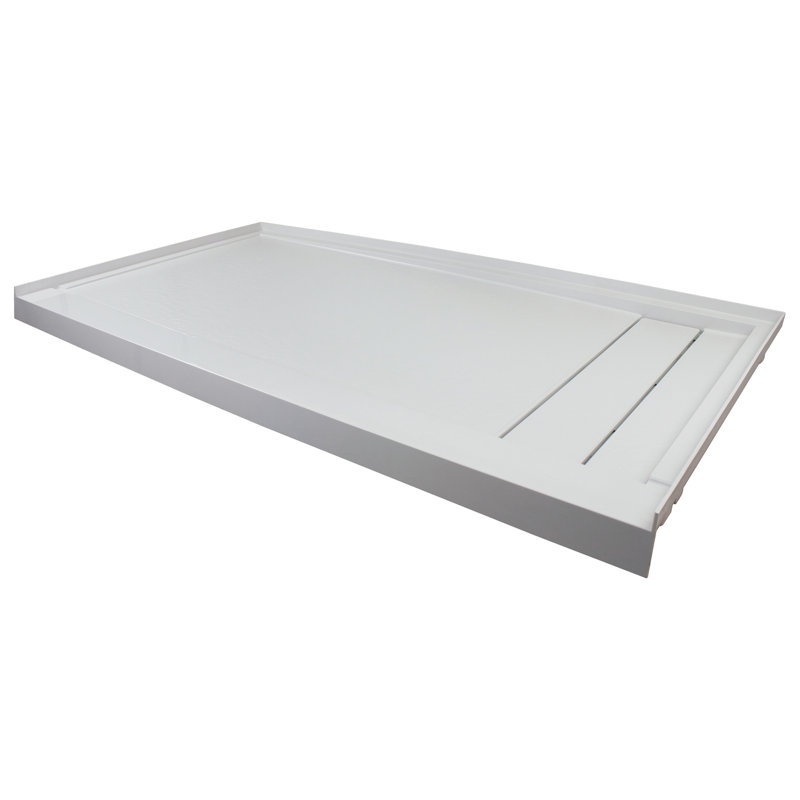 Base de douche à seuil simple l 60 po x P 32 po avec couvercle de drain, Gris, Droite