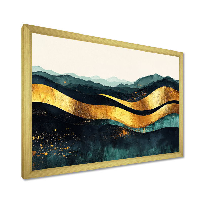 «Minimal Forest and Peaks Solitude Horizon III», art mural abstrait, H 24 po x l 32 po, Doré