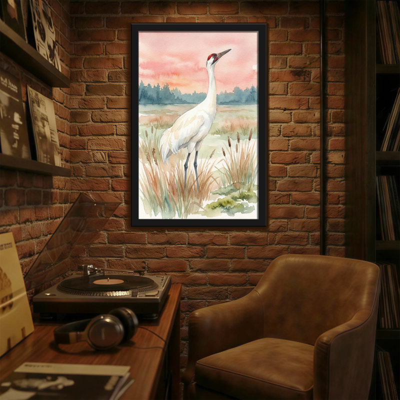 Animaux, grue blanche dans un marais au coucher du soleil, H 18 po x l 12 po