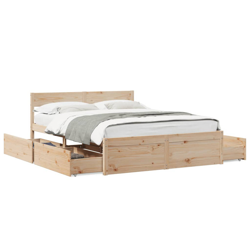 Losurdo Solid Wood Bed, Brown, EU Double - 140 x 200 cm