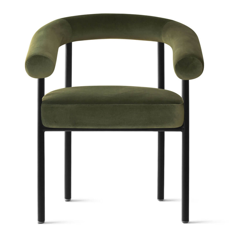 Chaises de salle à manger modernes en velours, fauteuils rembourrés à dossier demi-tonneau avec pieds en métal pour la cuisine de la salle à manger