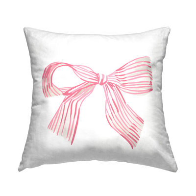Pink Pinstripe Bow Decorative Printed Throw Pillow Design by Amelia Noyes