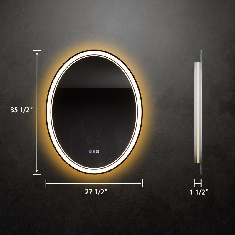 Stylish LED Bathroom Mirror with Dimming and Defogging Options, 36'' x 28'', Oval