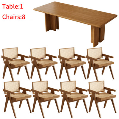 Japanese solid wood rectangular dining table set