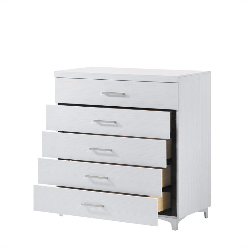 Commode blanche à 5 tiroirs avec pieds en métal