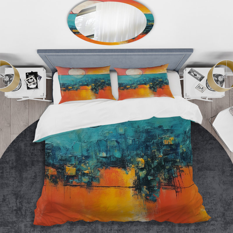 Ensemble de housse de couette bleu et orange, Housse de couette pour grand lit