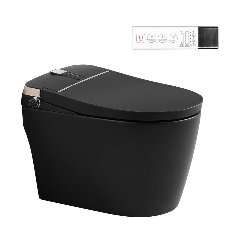 Toilette allongée bidet intelligente 0,8 GPF avec réglages du pulvérisateur, désodorisation, fermeture en douceur, Noir mat
