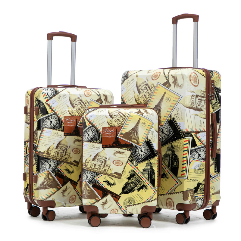 20 po / 24 po / 28 po 3 pièces / ensemble dans une valise à roulettes pivotantes pour PC, avec valise de transport, avec motif imprimé et serrure à combinaison