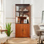 Armoire de rangement autoportante de 70,86 po (180 cm) de hauteur, armoire à vin 5 niveaux avec portes en verre trempé, dossier en miroir, tablettes réglables pour la cuisine du salon, vitrine moderne en bois