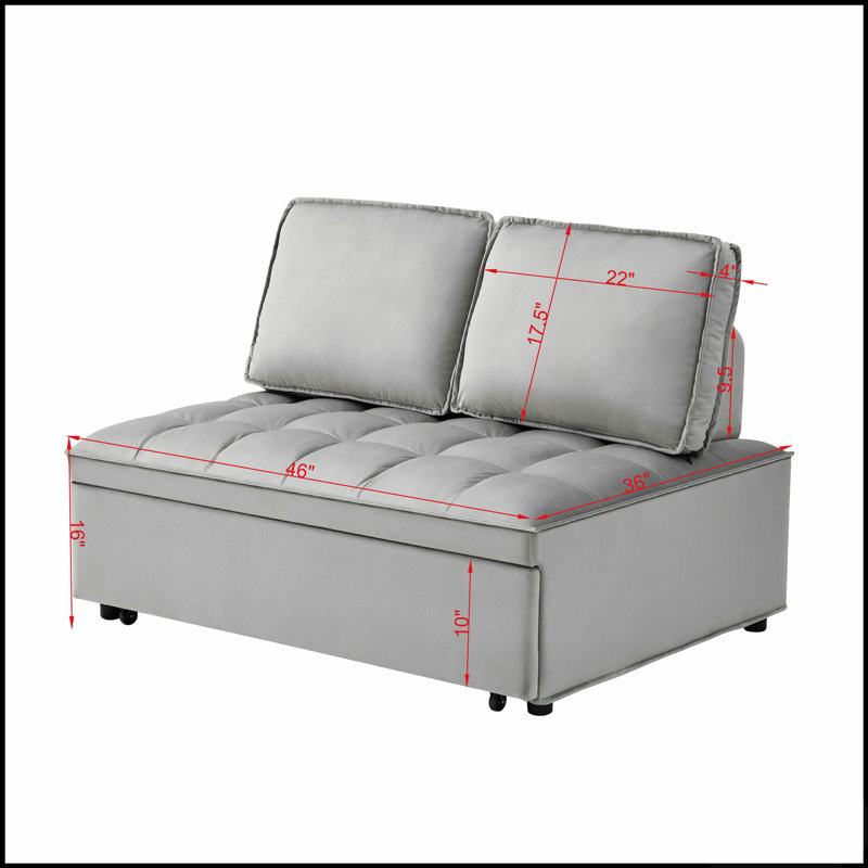 Canapé-lit convertible: siège double en velours moderne avec 2 dossiers amovibles, polyvalent et confortable, Gris