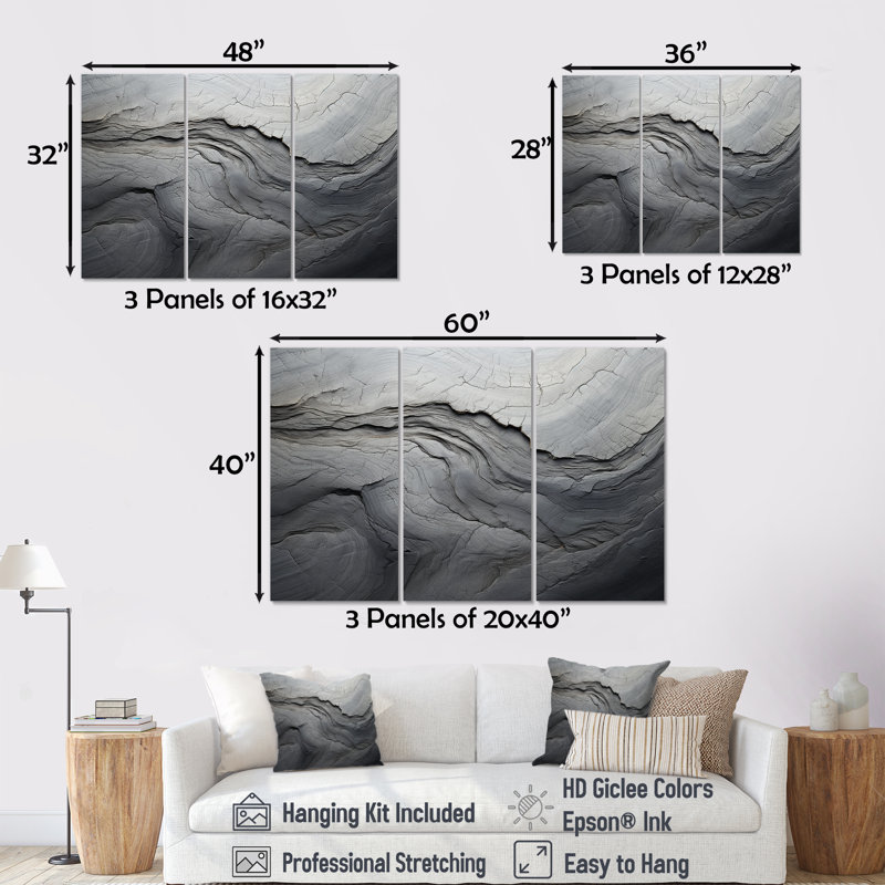 «Gray and White Stone River III - Abstract», reproduction d'art murale, H 28 po x l 36 po x P 1 po, Toile tendue