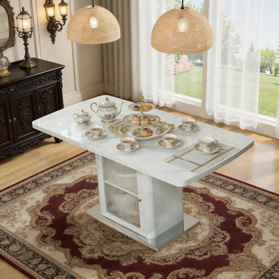 Table de salle à manger moderne carrée avec pieds de rangement et base en métal