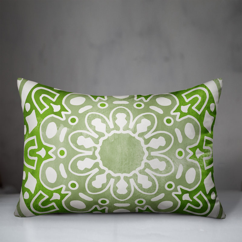 Outdoor Reversible Throw Pillow, Green, Floral 1