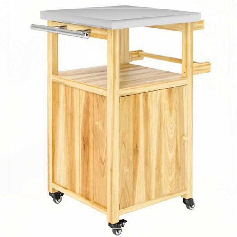 Îlot de cuisine en bois, chariot de barbecue extérieur, avec plateau en acier inoxydable