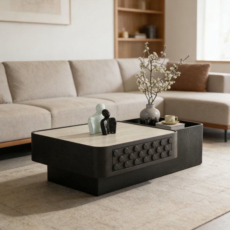 Table basse moderne avec rangement artistique