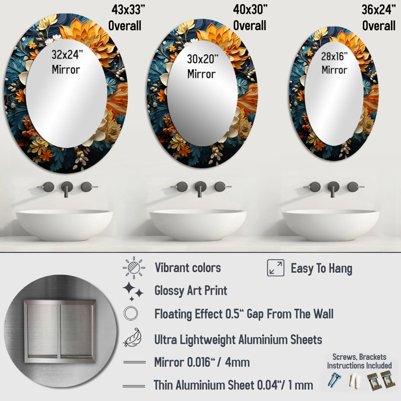 Décoration murale miroir orange orange sarcelle tourbillon II - Orange, 40 po x 30 po