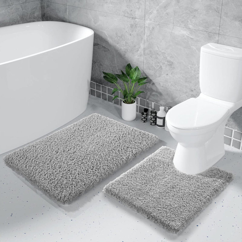 Tapis pour salle de bain en forme de U, moelleux et moelleux, tapis de bain en microfibre ultra-moelleux et antidérapant, qui sèche rapidement, tapis de salle de bain épais lavables à la machine, 20 po x 24 po, gris pur
