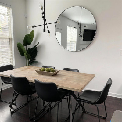 70" Rectangular Oak Wood Top Dining Table with Metal Bouble Base