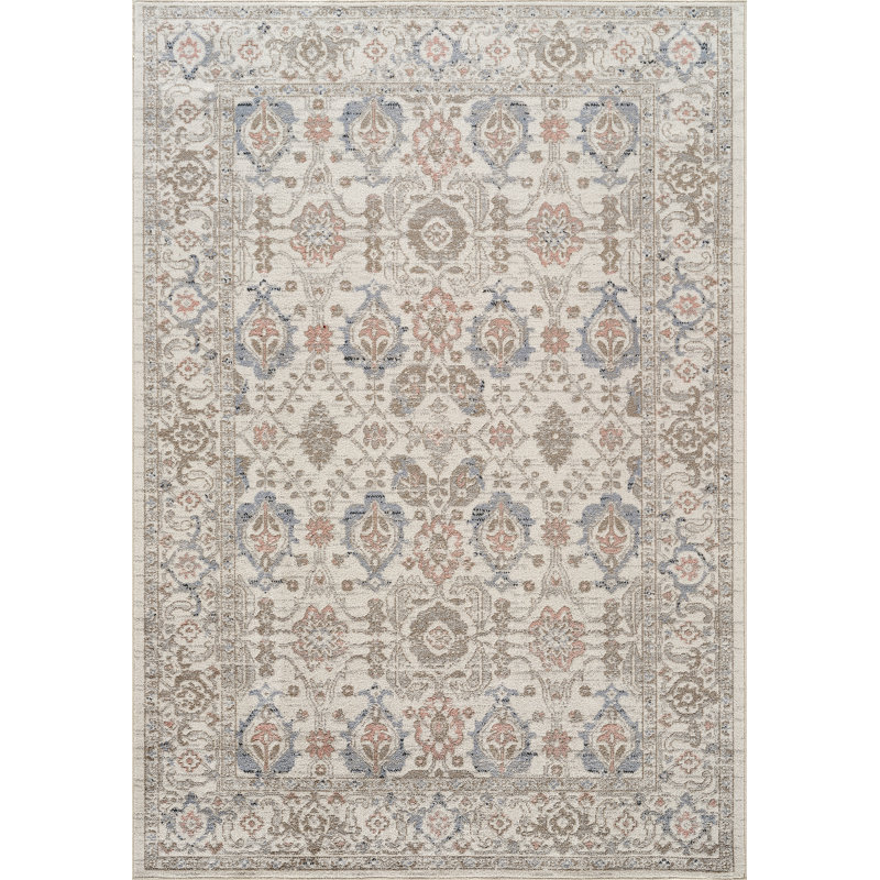 Abani Rugs Tinina Collection VEN140A Washable Traditional Ivory Blue Area Rug, 6' x 9'
