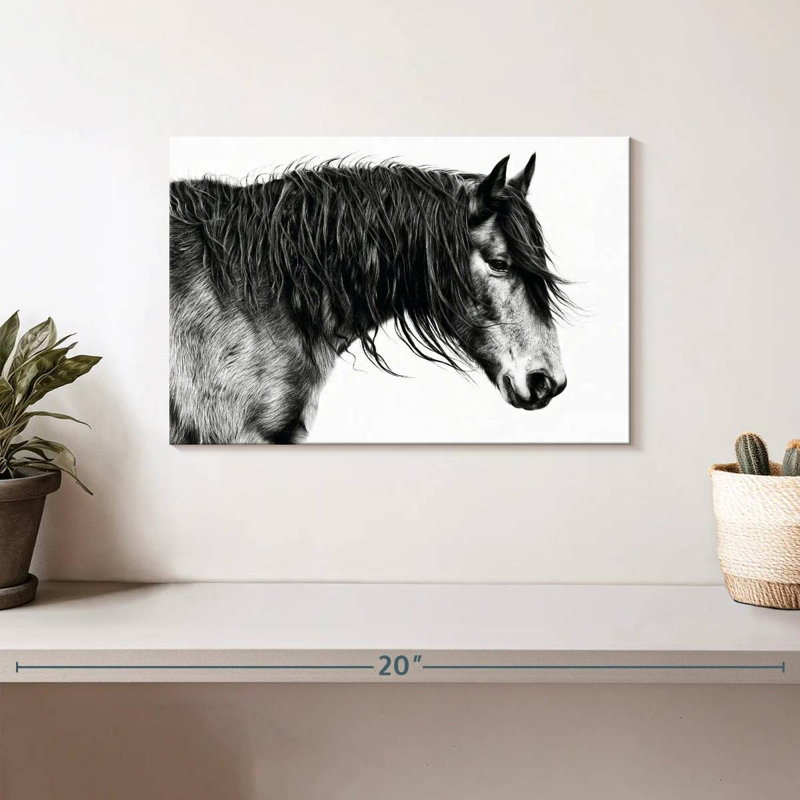 Portrait de cheval Brampt noir et blanc III, H 8 po x l 12 po