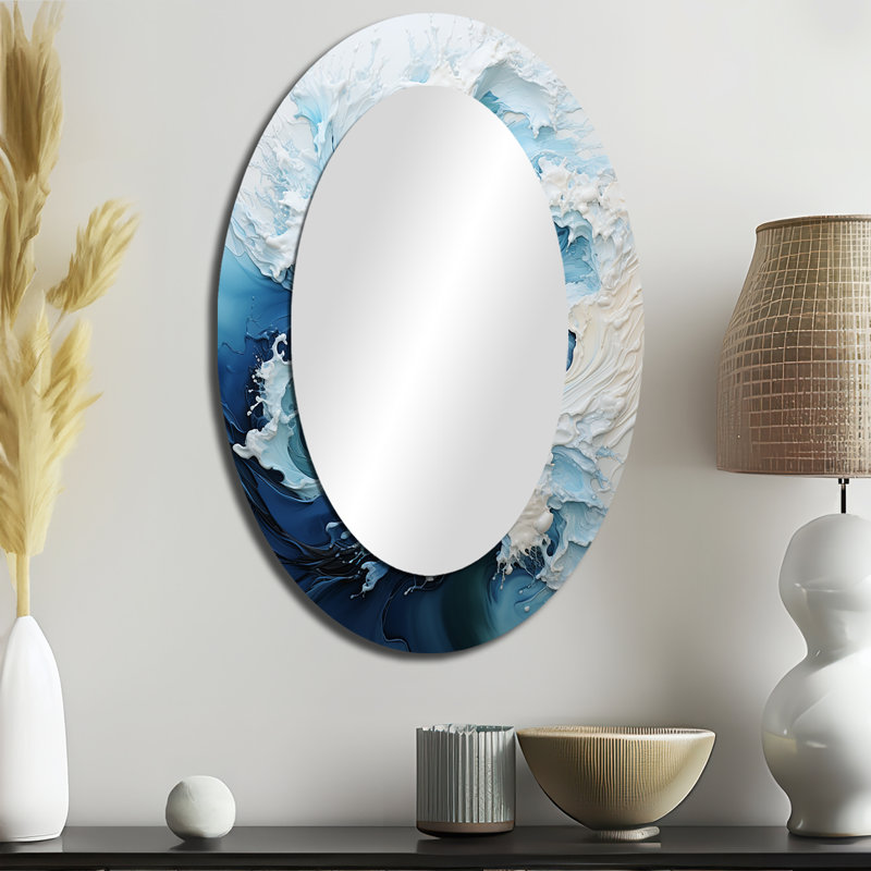 Coastal Waves Rhythmic Coastal II - Grand miroir mural ovale sur métal, 36 po x 24 po