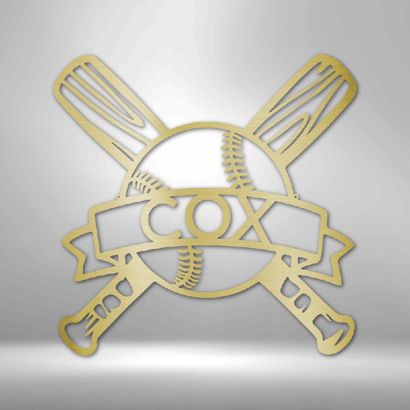 Monogramme de baseball personnalisé, Doré, H 14,25 po x l 14,5 po x P 0,5 po, Oui