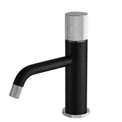 Stylish Bathroom Basin Faucet - Black And Silver With Ceramic Filler To Tarnishing Easy Water Flow Adjustment Brass Sink Nickel Side