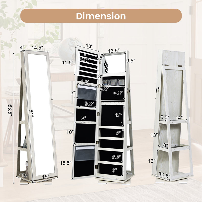 Armoire à bijoux avec miroir Dundald, Blanc