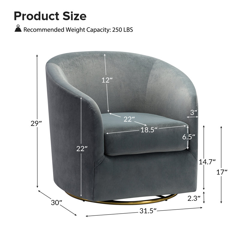 Fauteuil demi-tonneau en velours Holden, Gris