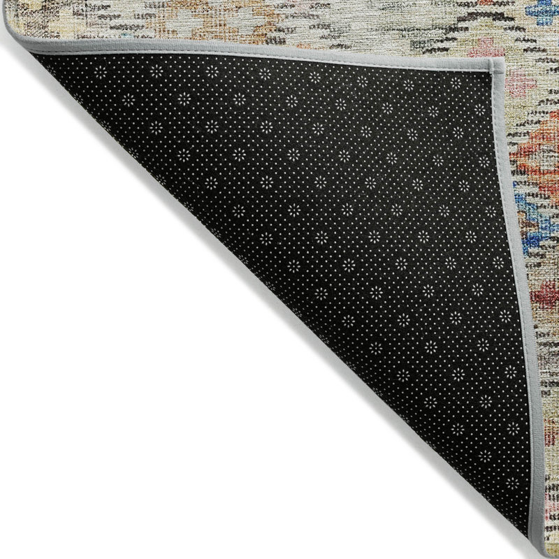 Tapis extérieur lavable géométrique beige et bleu sarcelle 9 pi x 12 pi HomeRoots