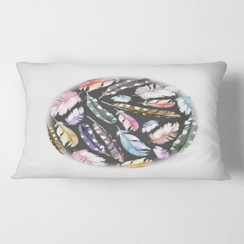 Feathers in Circle Rectangular Pillow Cover & Insert