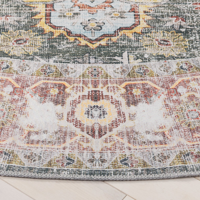 Tapis oriental en polyester tissé à la machine Maglio, Rond 6 pi