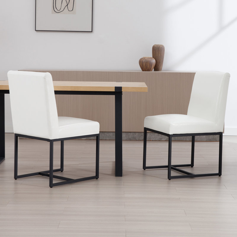 Puspha Upholstered Side Chairs Faux Leather Dining Chairs, Brown