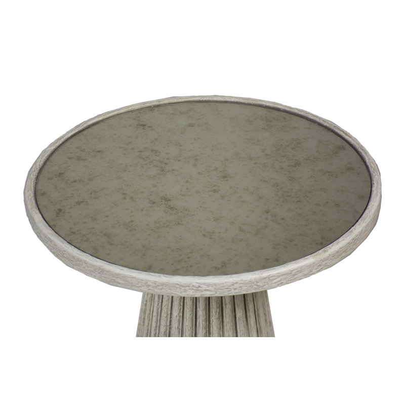 Transitional Antique White Mirrored Round End Table