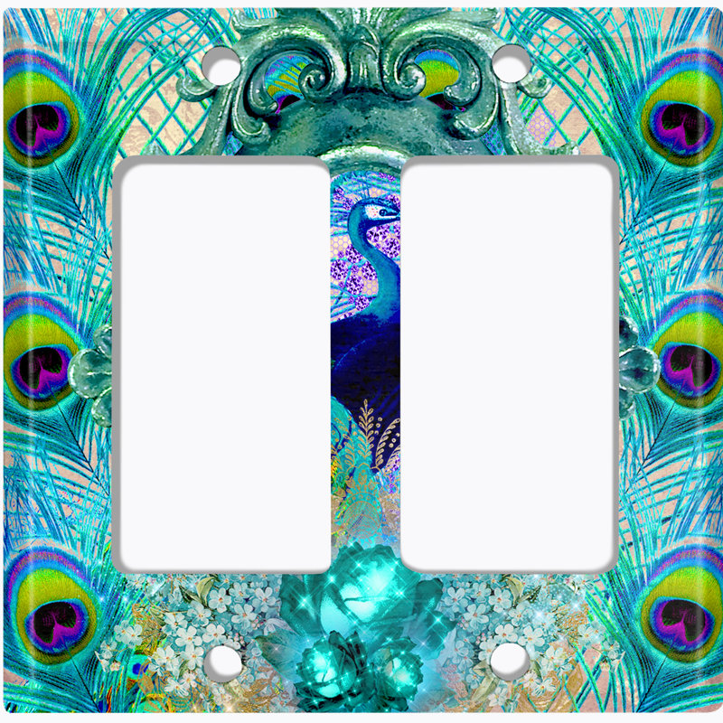 Patterned 2 - Gang Toggle Light Switch Standard Wall Plate, Skyblue