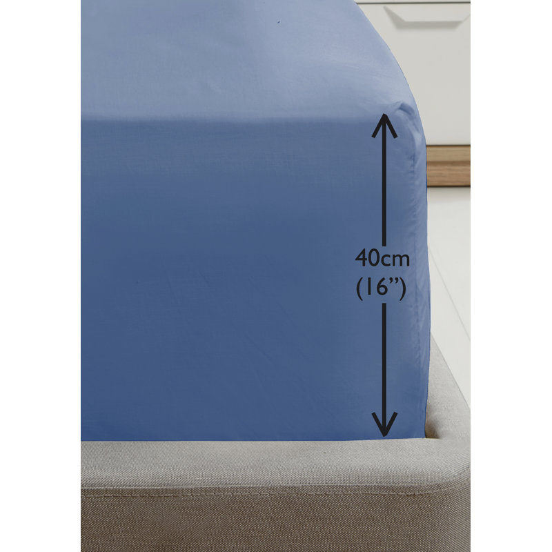 Asaru 180 Thread Count Cotton Blend Percale Fitted Sheet, Kingsize (5'), Blue