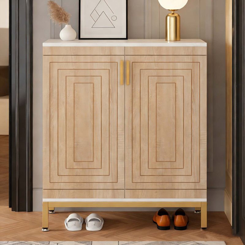 Armoire de rangement pour chaussures d'entrée avec rangement pour l'espace inférieur ouvert, Blanc et naturel