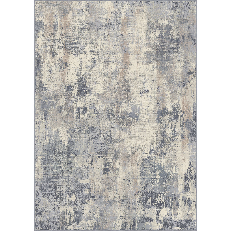 Abstract Machine Printed Area Rug, Blue/Beige, Rectangle 160 x 230 cm