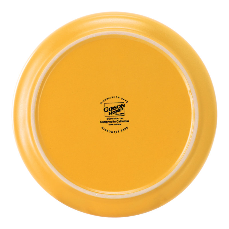 Gibson Home Zuma 16 Piece Round Stoneware Dinnerware Set in Matte Yellow
