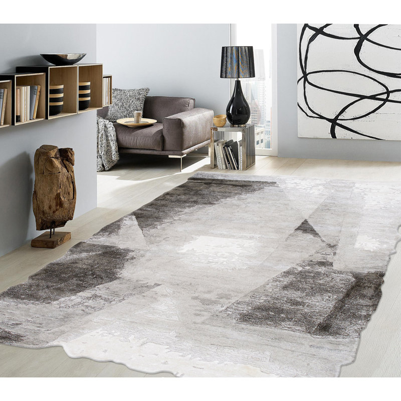Handmade Abstract Tufted Wool and Viscose Rectangular Rug