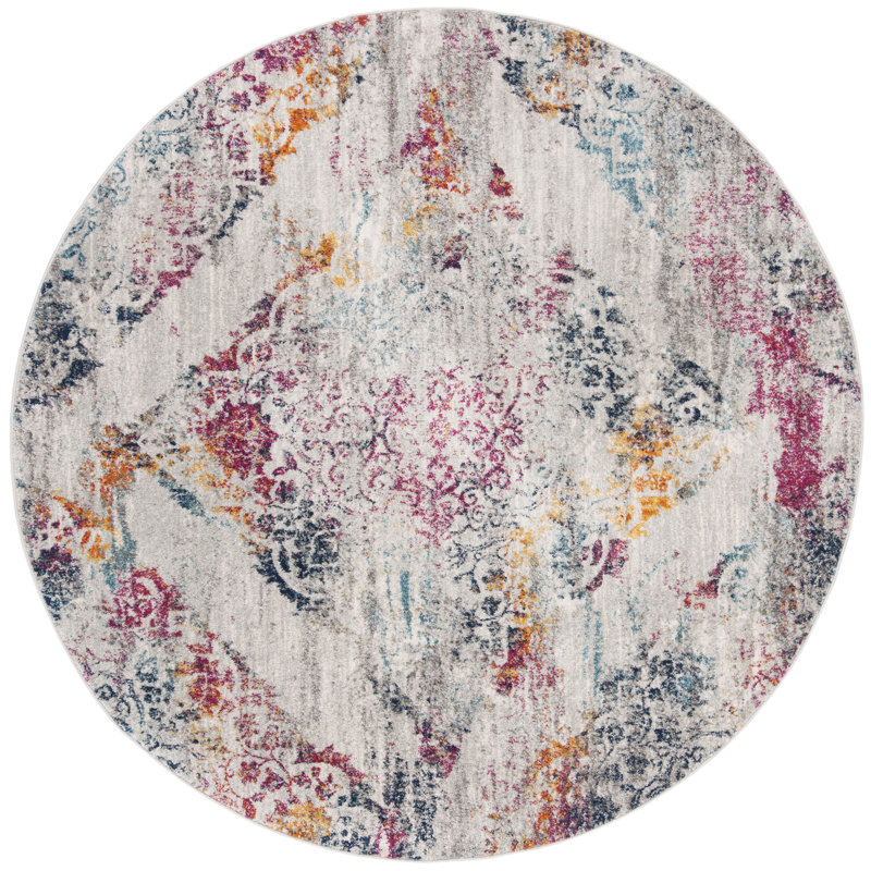 Christa Oriental Light Gray/Fuchsia Area Rug, Round 6'7"