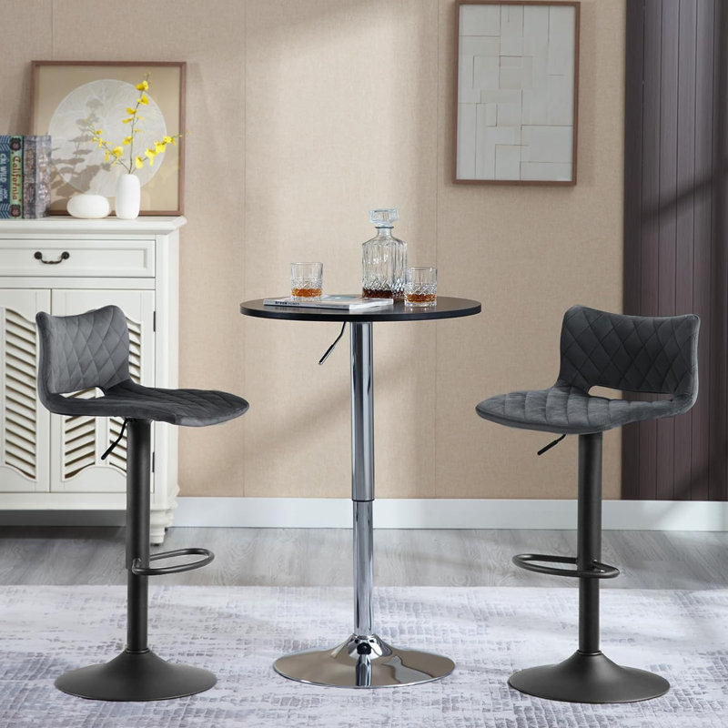 Upholstered Adjustable Height Counter Stool with Metal Frame, Dark Grey