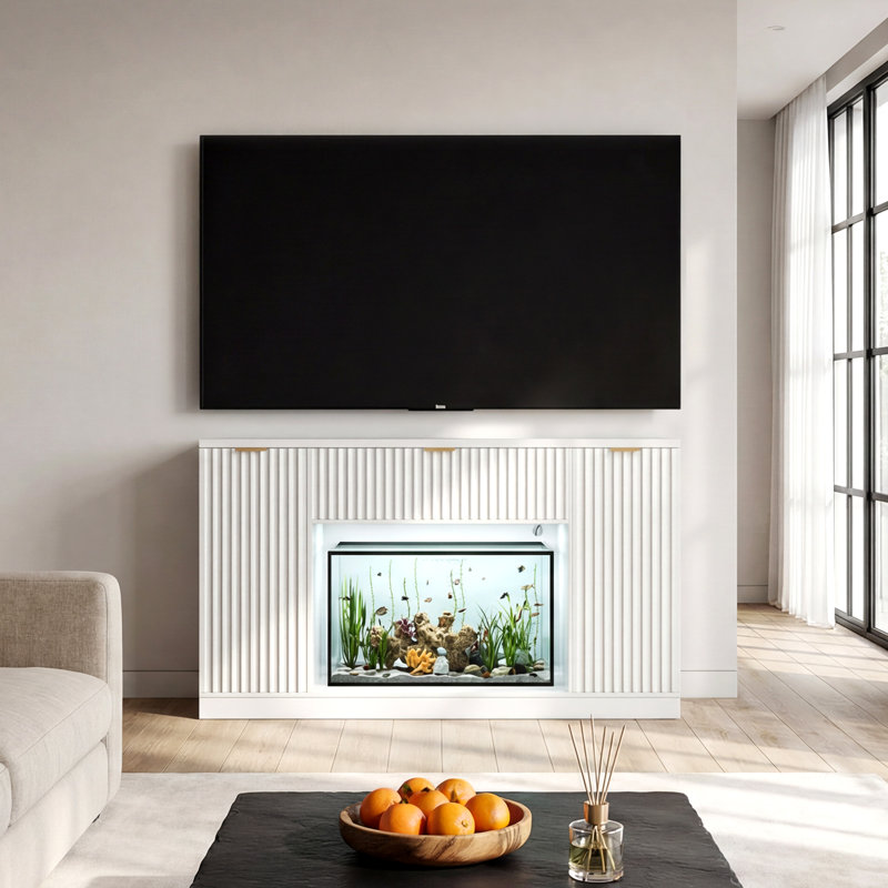 Support pour aquarium blanc moderne robuste à double support 75-120 gallons avec tiroirs encastrés à lumière RVB à DEL