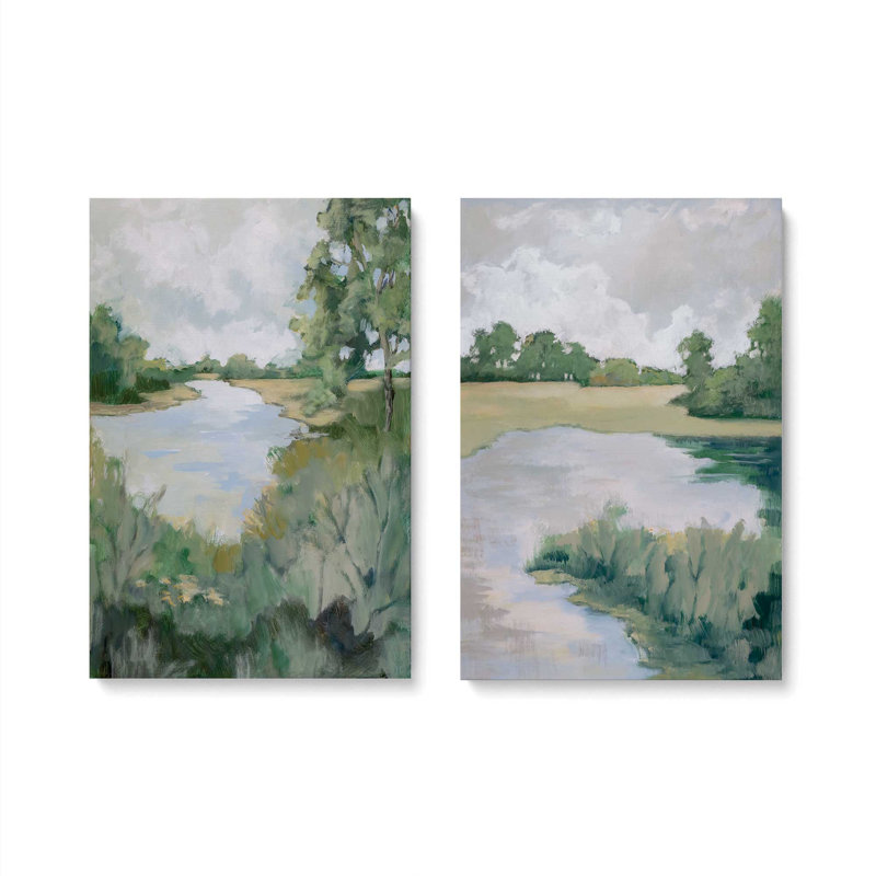 Ensemble de 2 impressions sur toile Peaceful Riverside, Toile tendue, H 13 po x l 40 po x P 1,25 po