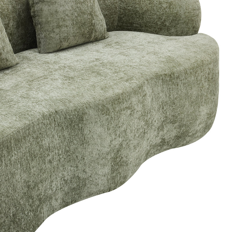 Canapé courbé vert avec accoudoirs ronds, canapé à compression avec 2 coussins, idéal pour les petits espaces et sans assemblage requis