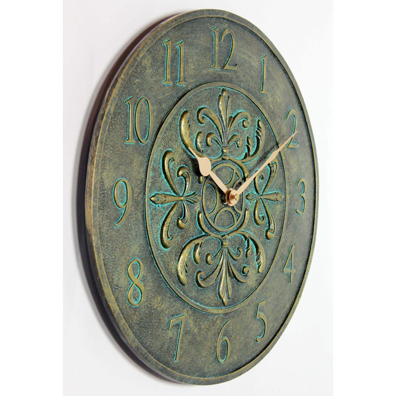 Peden Outdoor Round Poly Resin Wall Clock 15", Aged Bronze