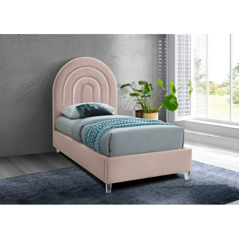 Barthel Upholstered Platform Bed, Pink Velvet, Twin