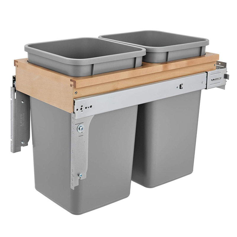 Rev-A-Shelf Wood Top Mount Pullout Trash Can(s) with Soft-Close, 35 qt., Metallic Silver, 21" Minimum Cabinet Opening
