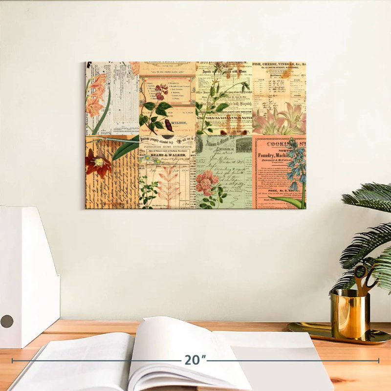 Collage floral rétro, H 8 po x l 12 po