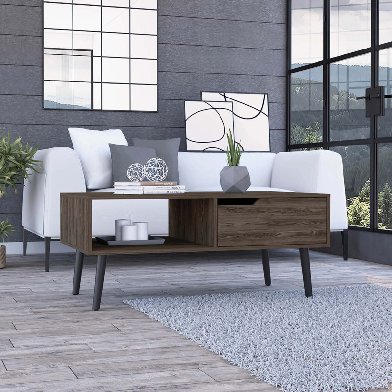 Johane 40" Brown And Black Coffee Table With Drawer And Shelf